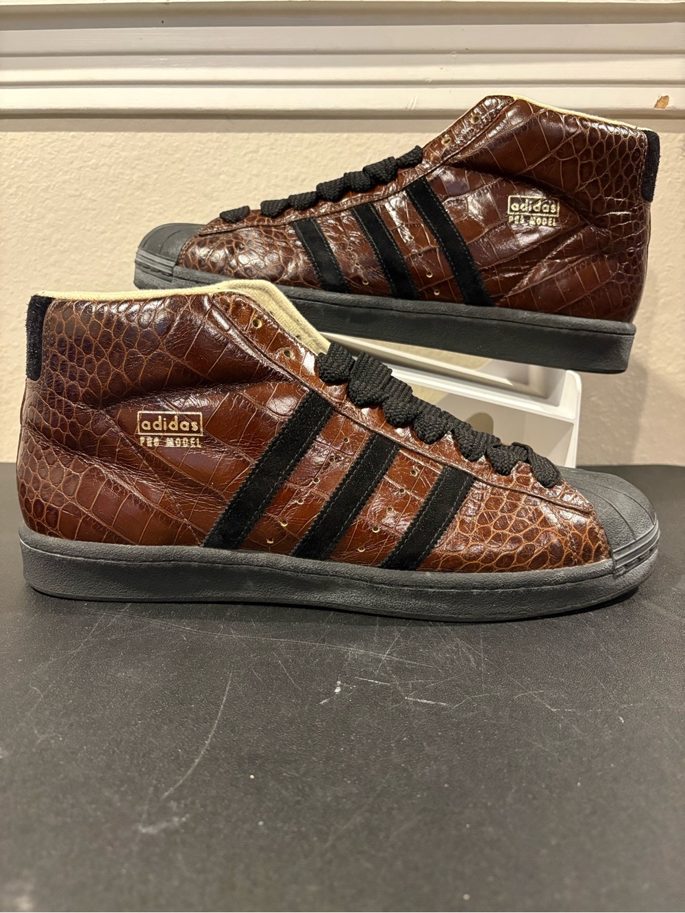 Adidas Pro Model Superstar Gator Print High Shell Top 80s Vintage Mens Size 12.5